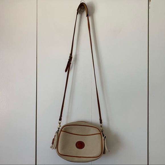 Vintage Dooney & Bourke Tan Leather Crossbody Bag Leather Two Tone Brown Taupe - Picture 3 of 14